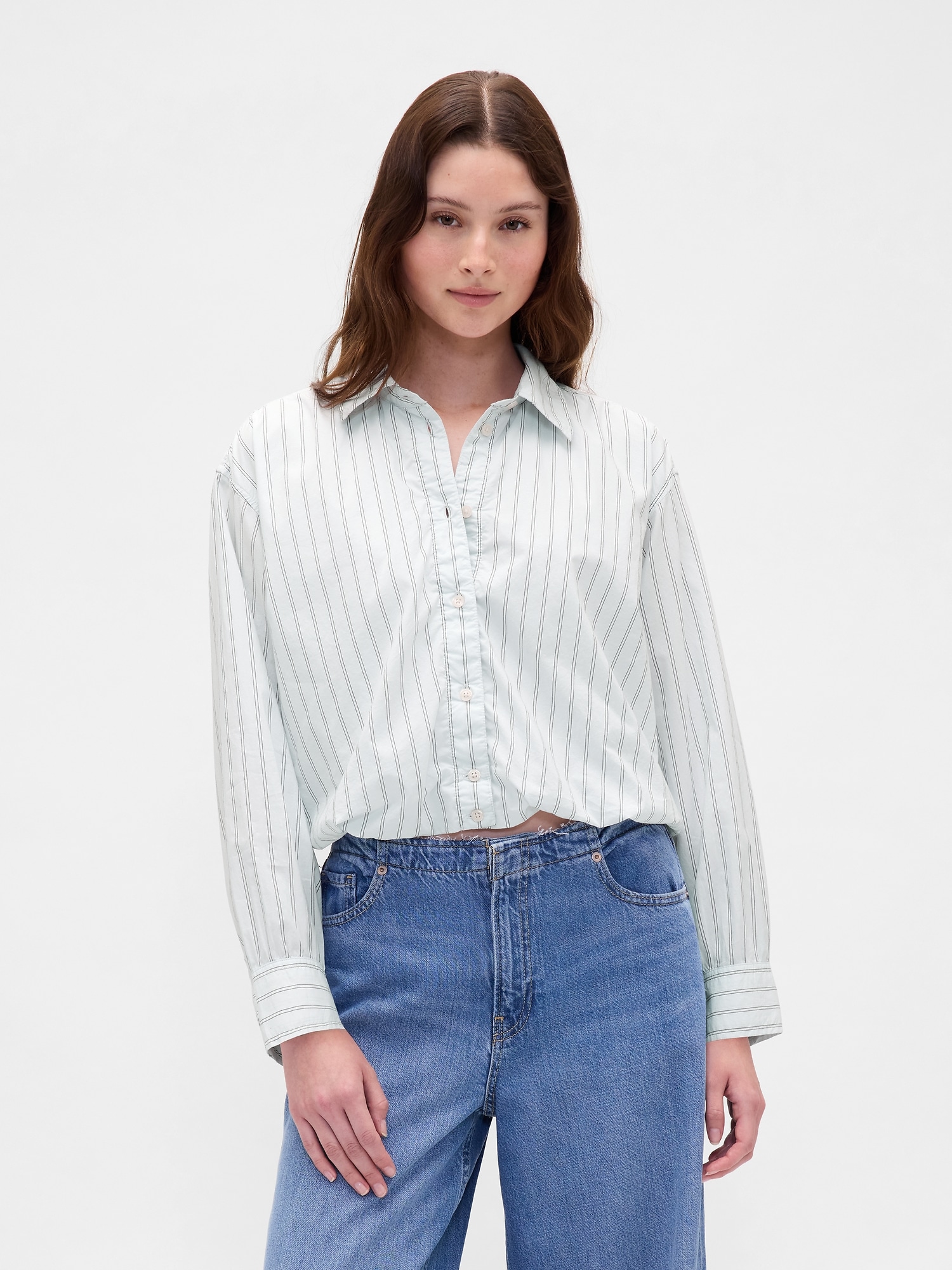 Bubble Hem Shirt - Blue & White Stripe