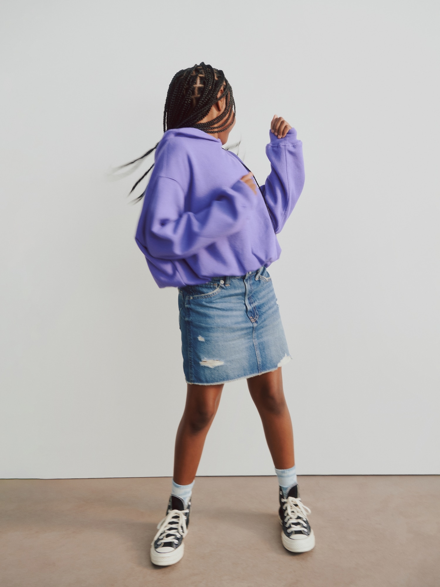Kids High Rise Denim Skirt - Medium Wash