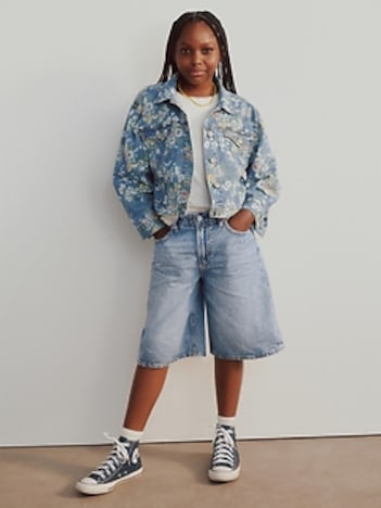 Kids Mid Rise Longline Denim Shorts