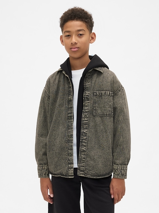 1 of 8 showing, with the color Olive green of product Kids Denim Shirt
