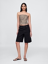 Linen-Blend Strapless Cropped Corset Top