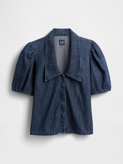 Image number 4 showing, Denim Puff-Sleeve Collared Shirt