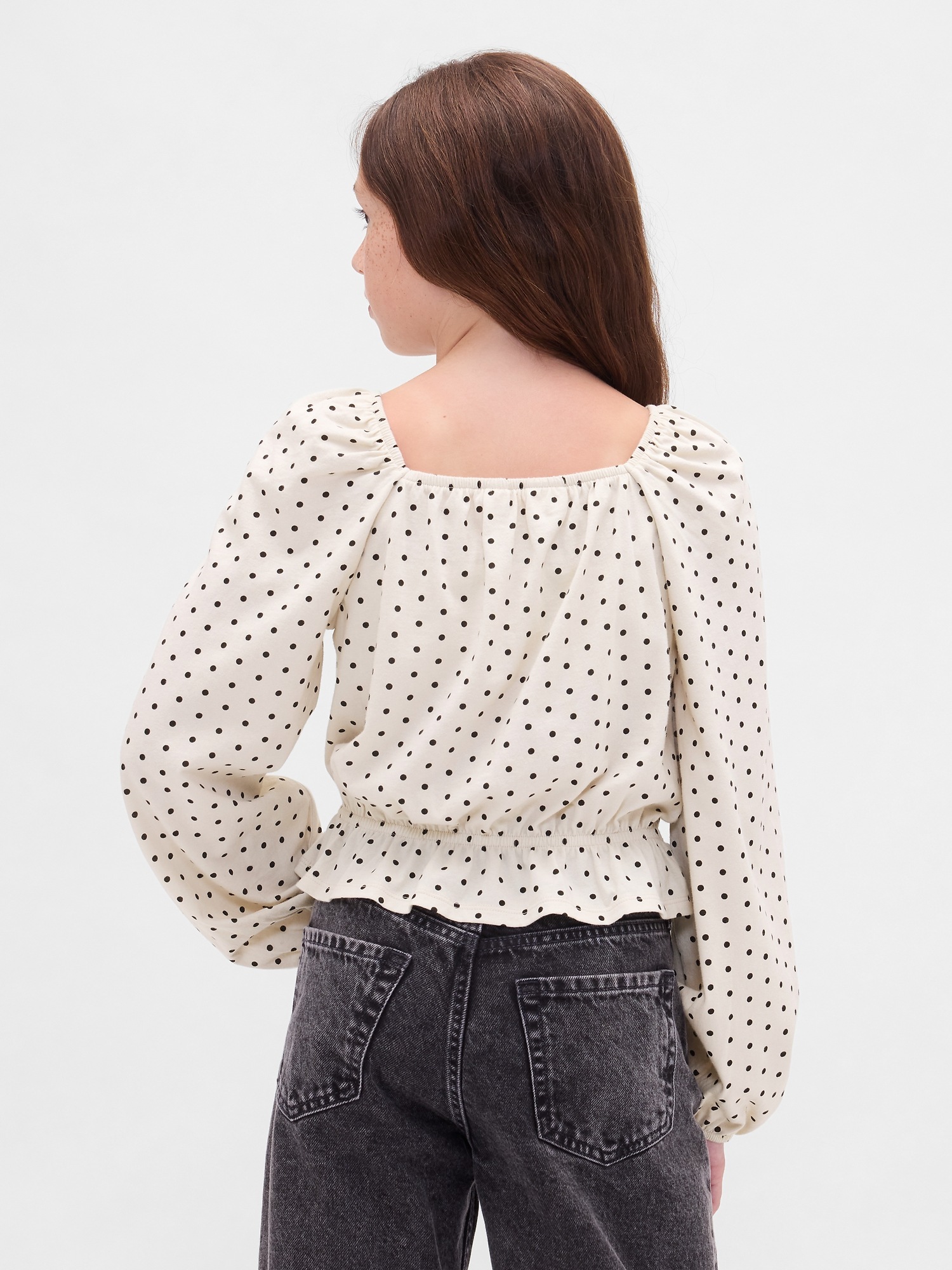 Детский топ Gap Crinkle Peplum Top, цвет: Чёрный с принтом — фото 3