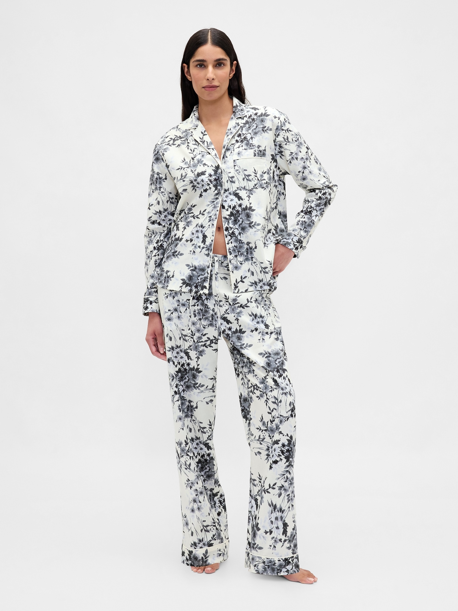 Poplin PJ Pants - Grey Floral Print