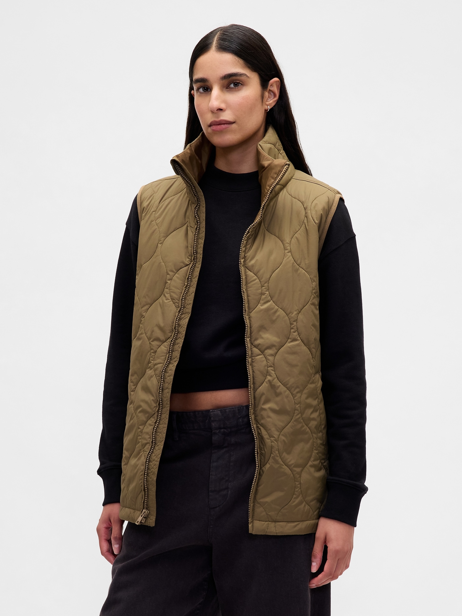 Recycled Lightweight Quilted Puffer Vest - Dried Moss Green