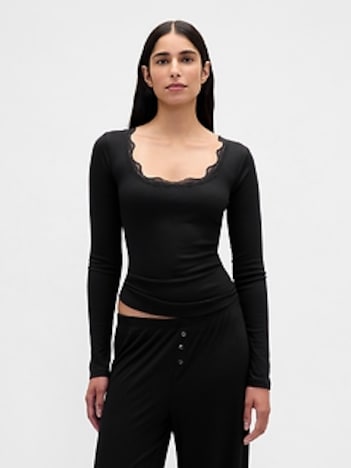 Mini Rib Lace-Trim PJ Top