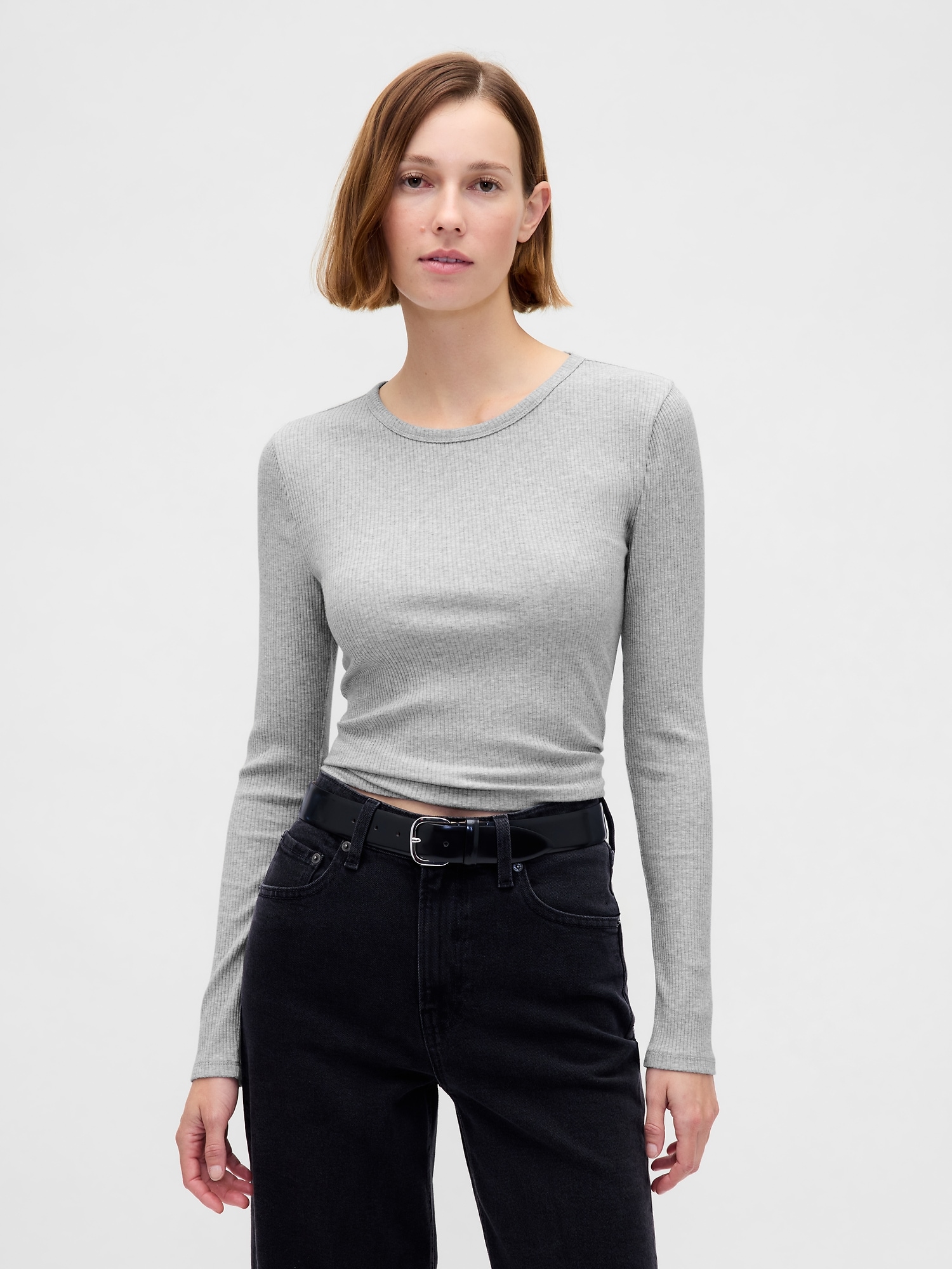 Gap Modern Rib Crop T-shirt In Gray