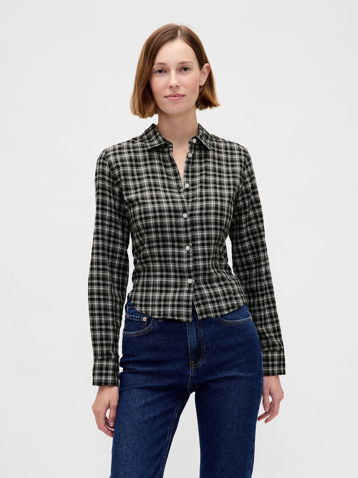 Flannel Fitted Plaid Shirt - Black Plaid