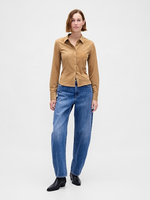 Image number 1 showing, Vegan Suede Fitted Shirt