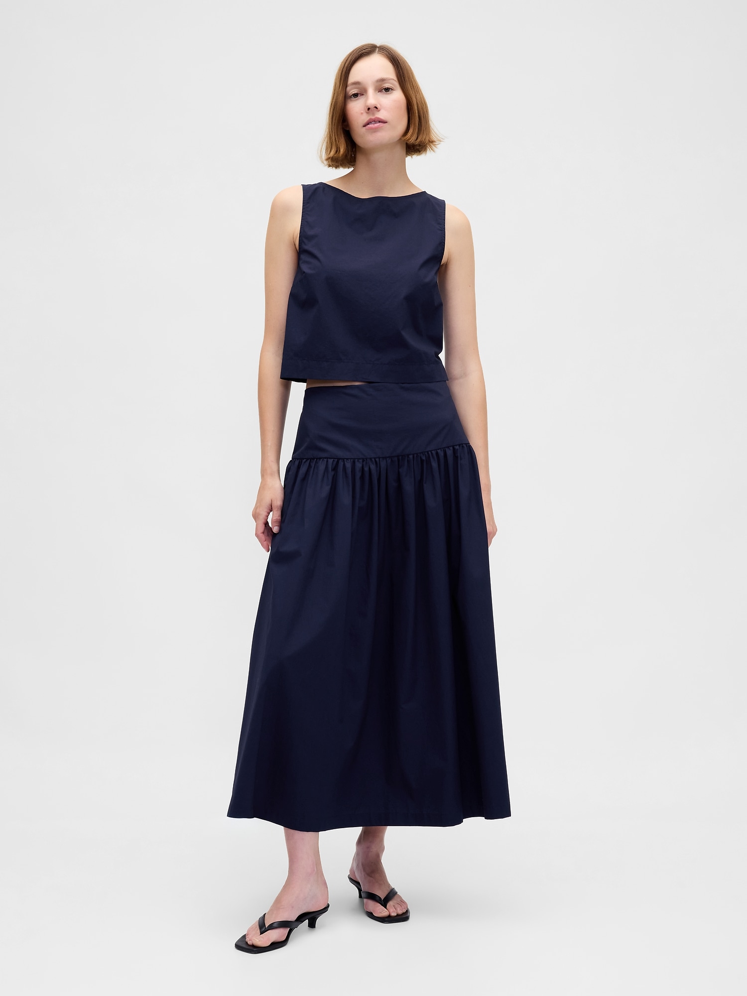 Poplin Drop-Waist Maxi Skirt - Dark Blue Night