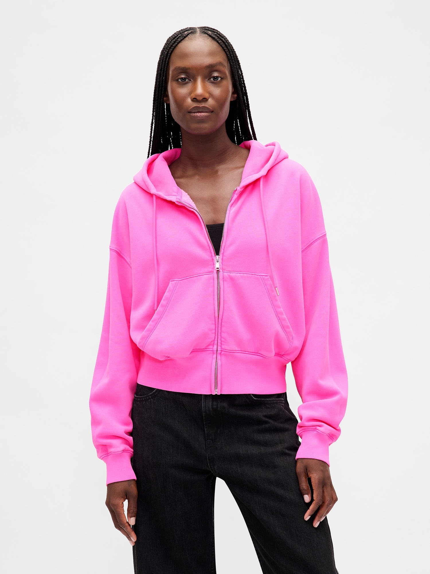 VintageSoft Full-Zip Wedge Hoodie - Sugar Plum Neon Pink