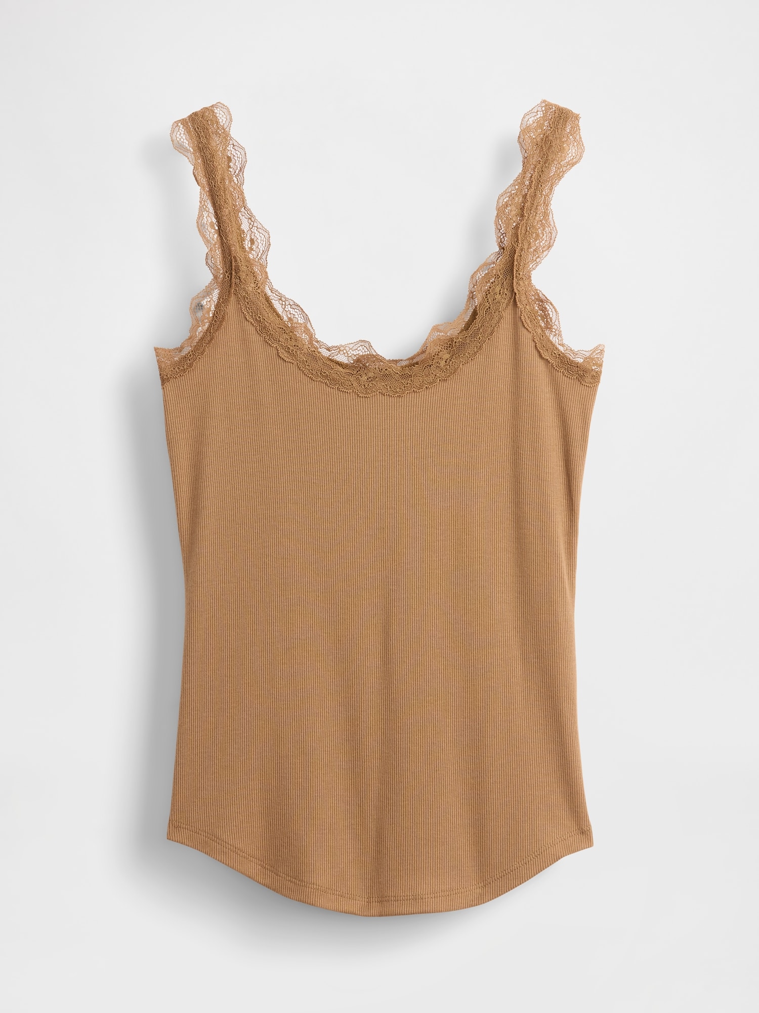 Mini Rib Lace PJ Tank Top - Kola Nut Brown