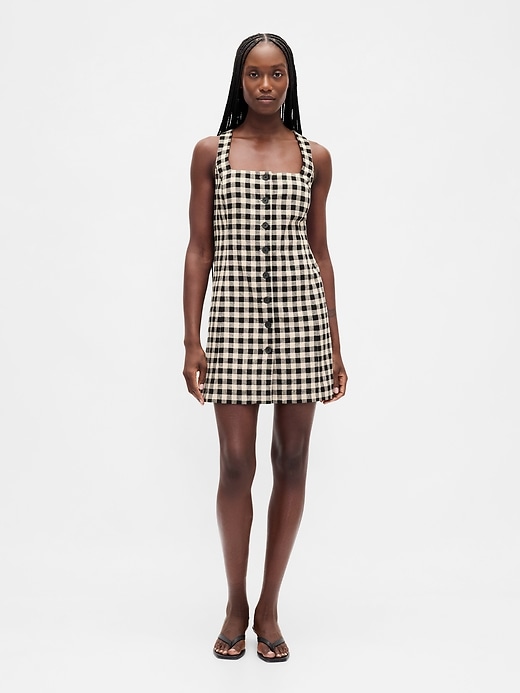 Image number 1 showing, Linen-Blend Button-Front Mini Dress