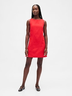 Linen-Blend Mini Shift Dress