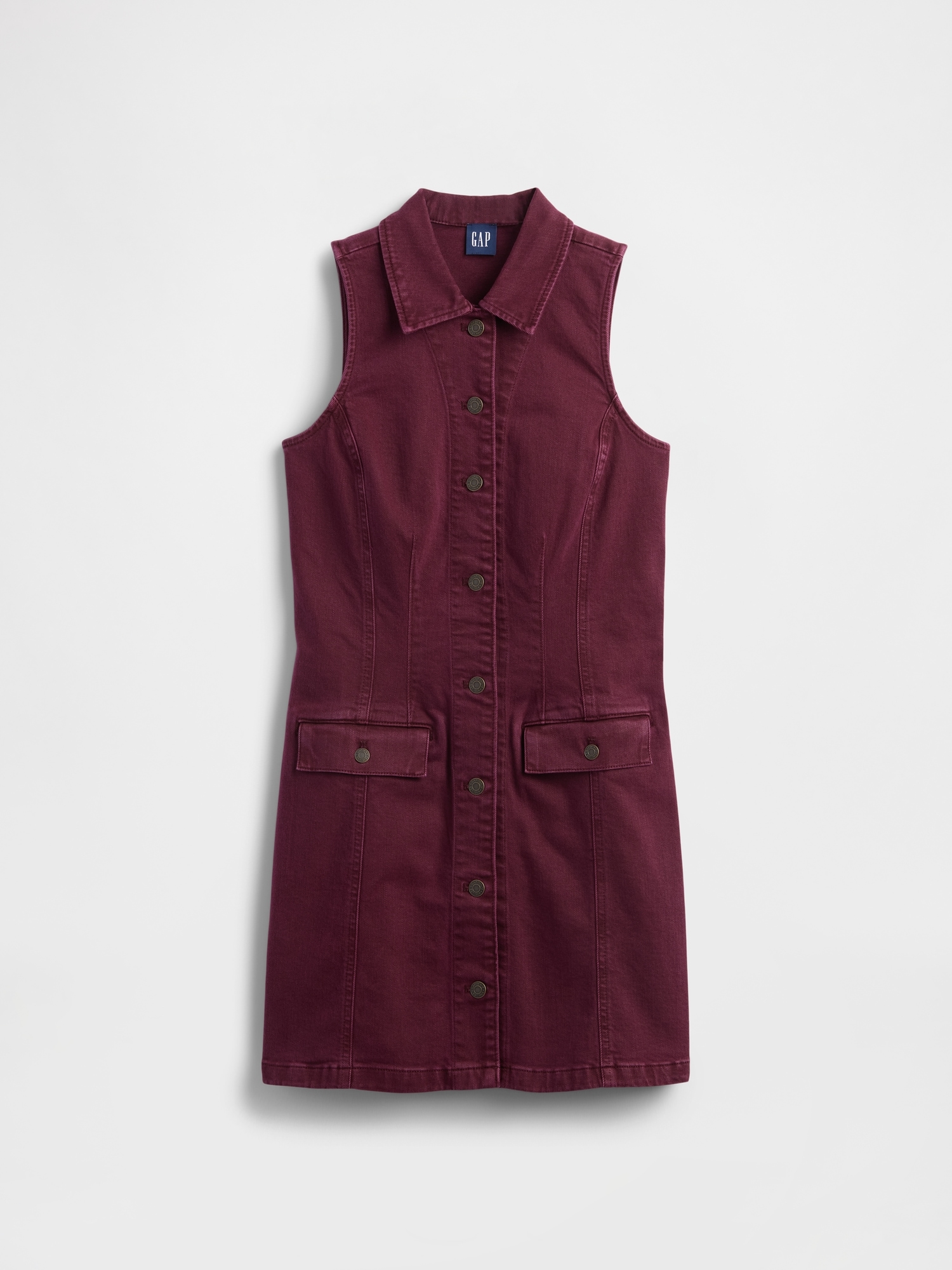 Denim Collared Shift Mini Dress - Tuscan Red