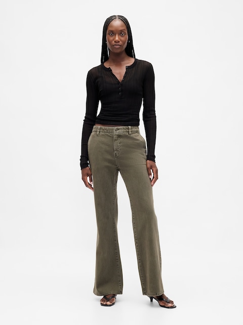 Low Rise Relaxed Flare Khakis