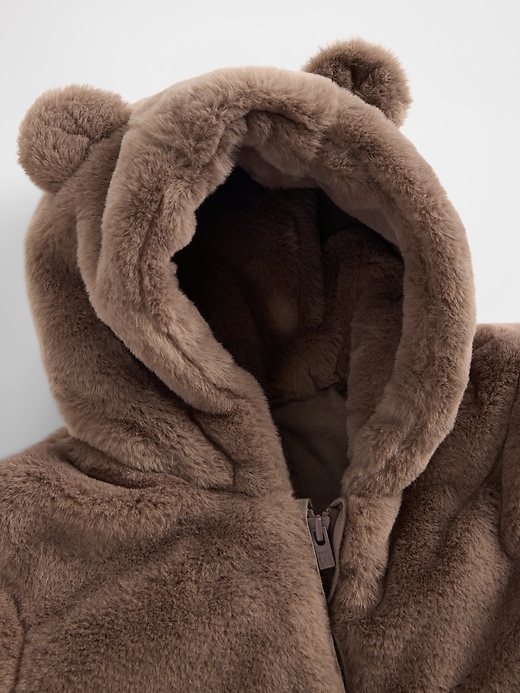 Image number 3 showing, Baby Faux Fur Bear Hooded One-Piece