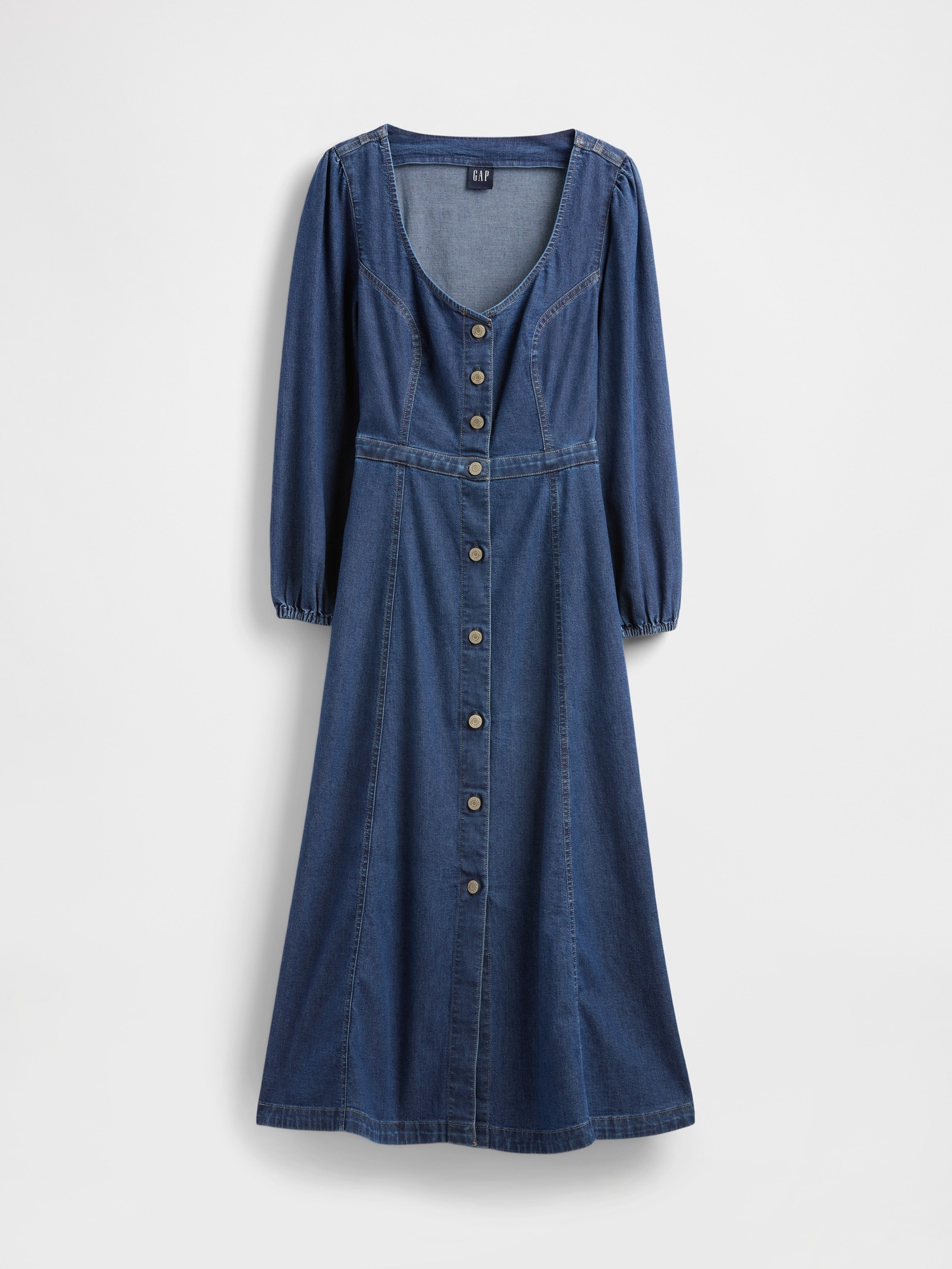 Женское платье Gap Denim Sweetheart Midi, цвет: Тёмная варка — фото 5