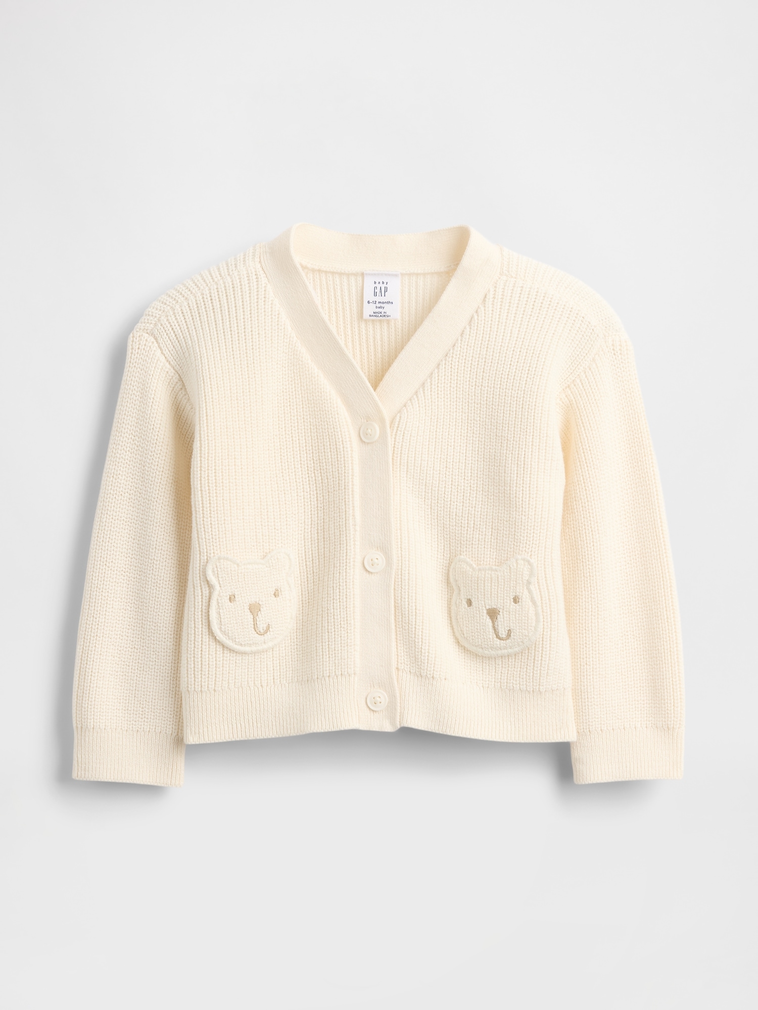 Baby Bear-Pocket Cardigan Sweater - Ivory Frost