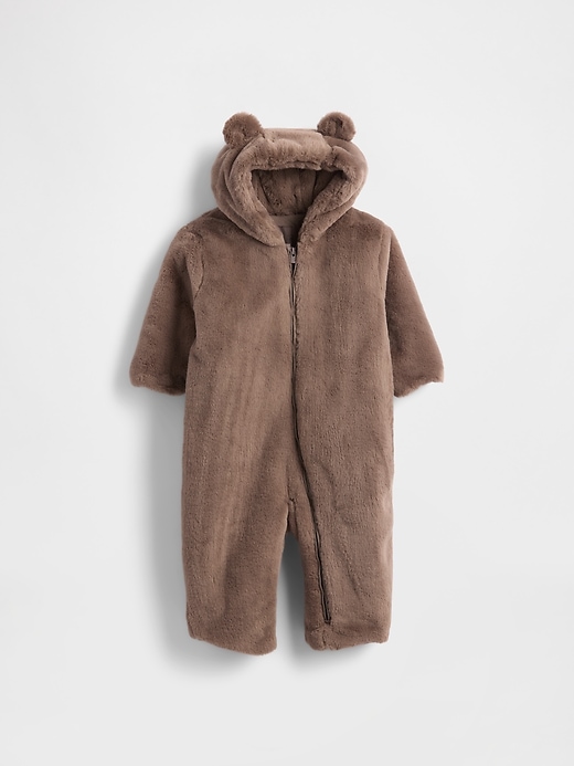 Image number 1 showing, Baby Faux Fur Bear Hooded One-Piece
