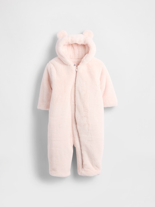 Image number 1 showing, Baby Faux Fur Bear Hooded One-Piece
