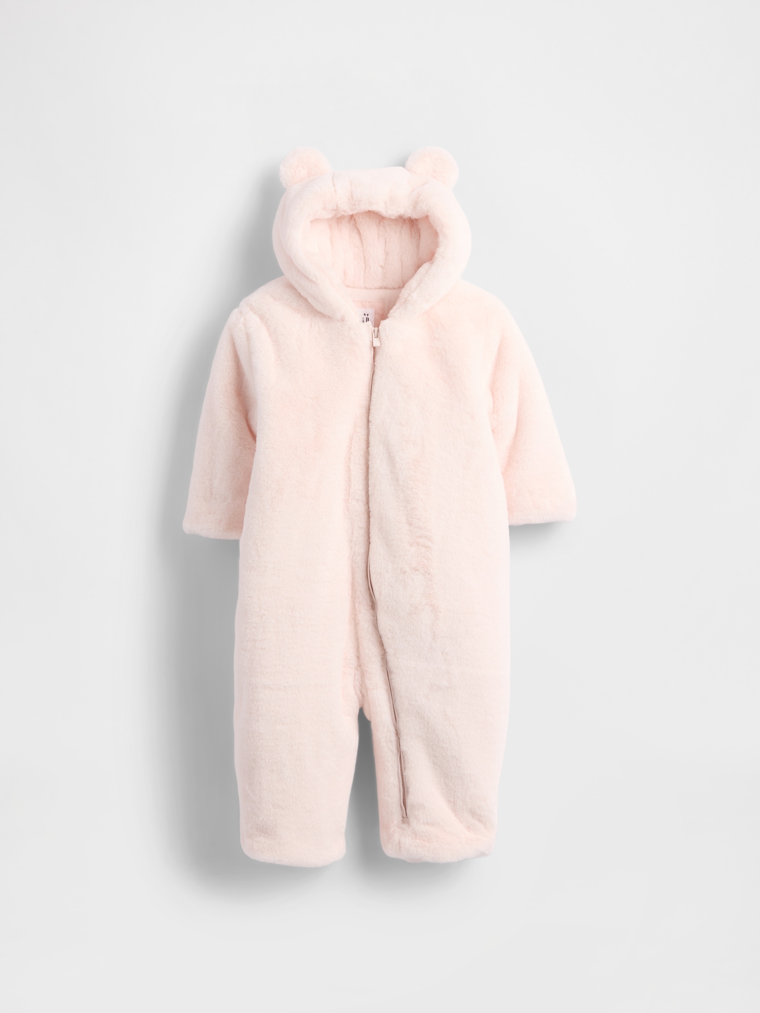 Baby Faux Fur Bear Hooded One-Piece - Barely Pink