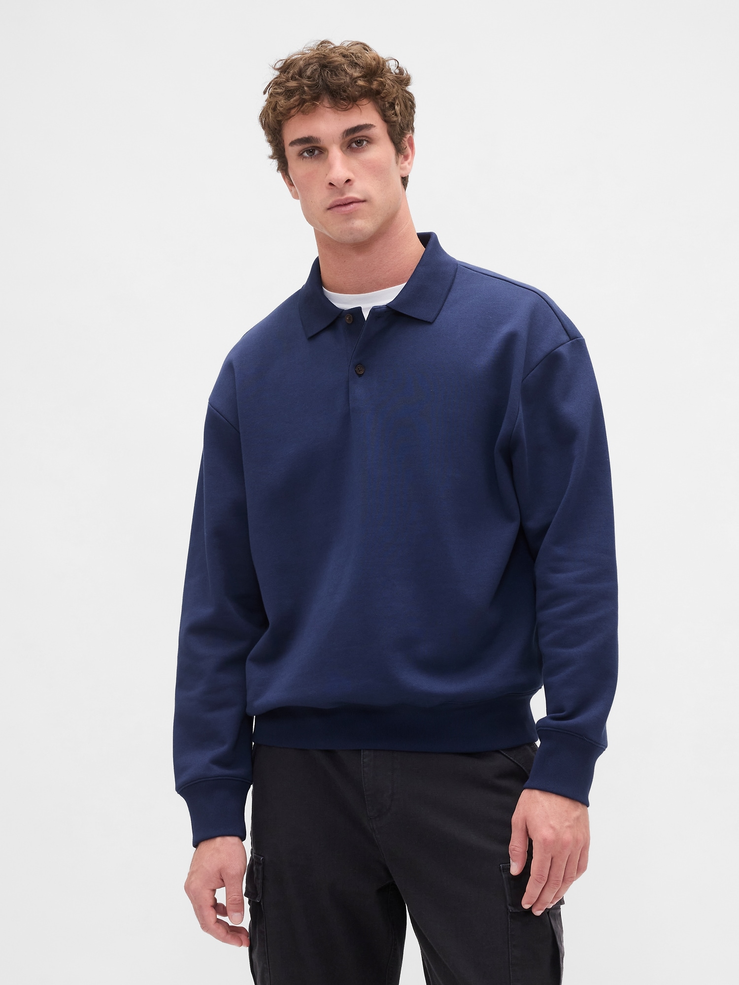 Heavyweight Oversized Polo Sweatshirt - New Navy