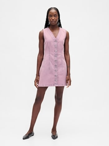 Denim V-Neck Mini Dress