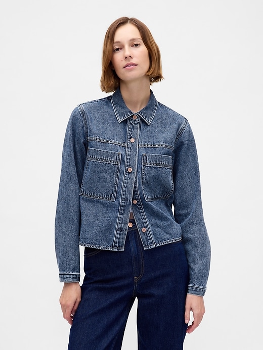 Image number 1 showing, Denim Crop Shirt Jacket