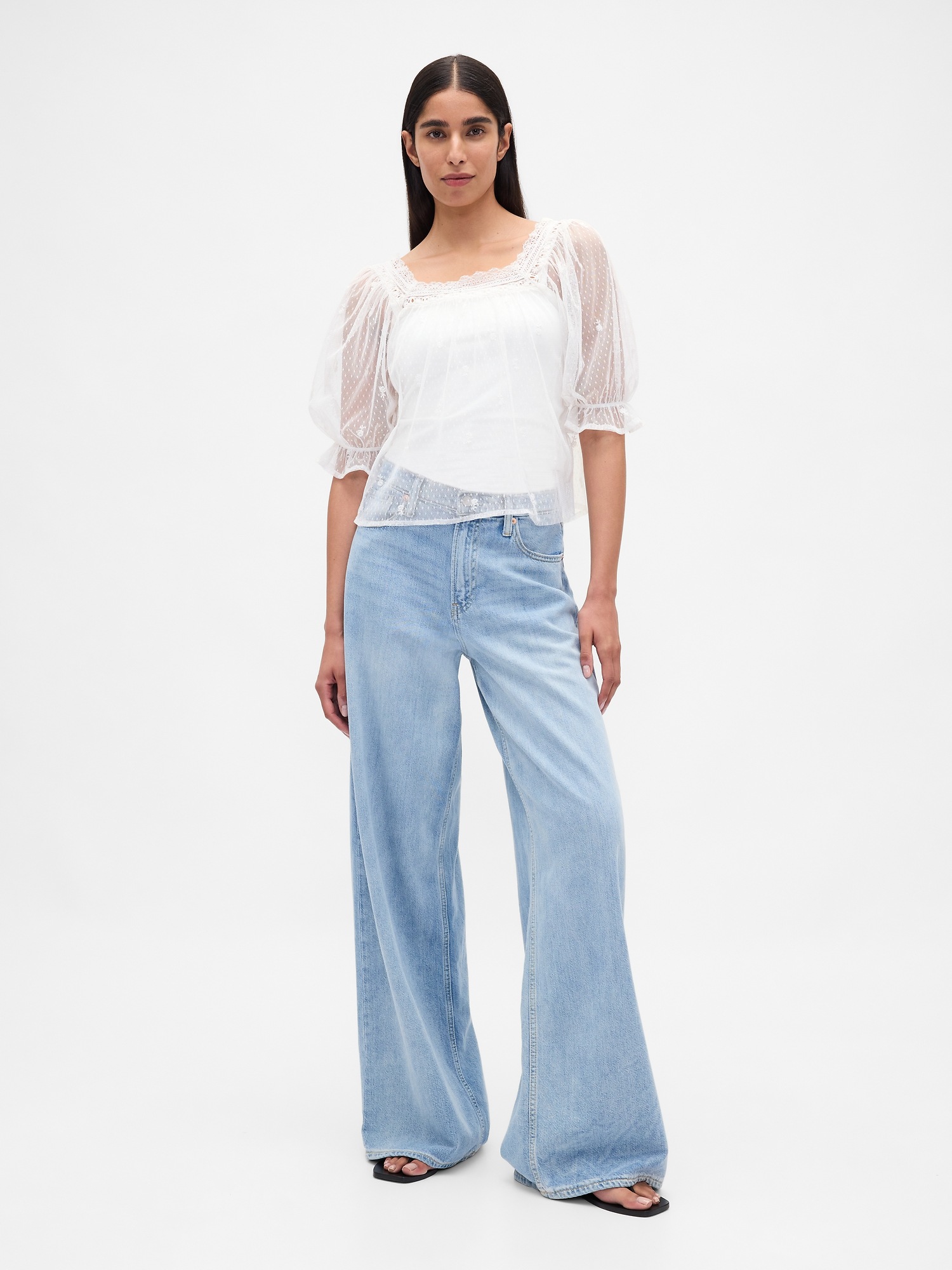 Женский топ Gap Sheer Tulle Embroidered Top, цвет: Белый — фото 2