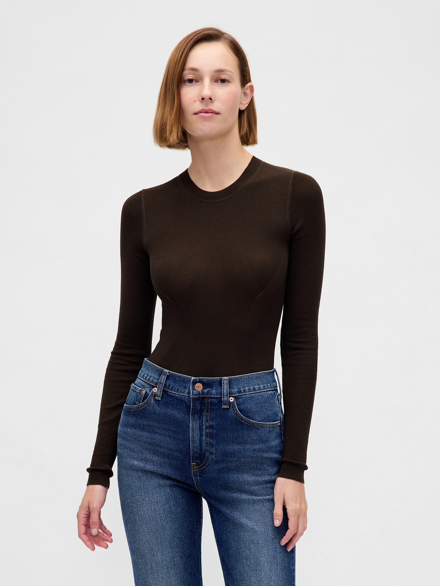 Gap Sheer Rib Bodysuit In Brown
