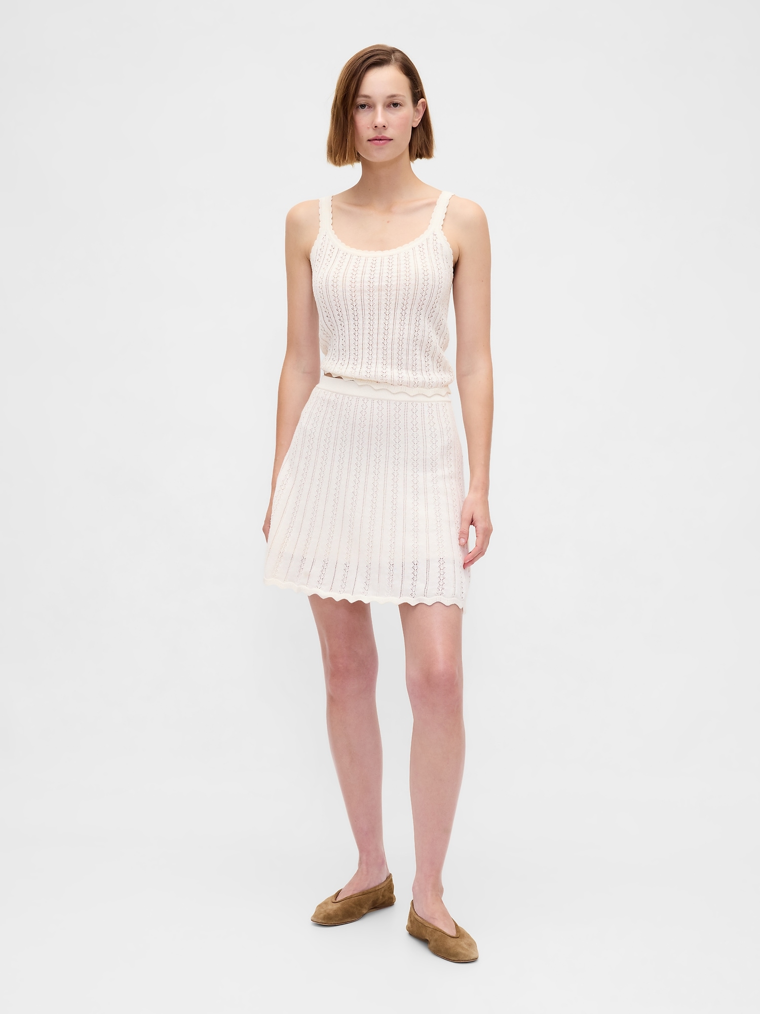 100% Cotton Pointelle Mini Skirt - Ivory Beige Frost