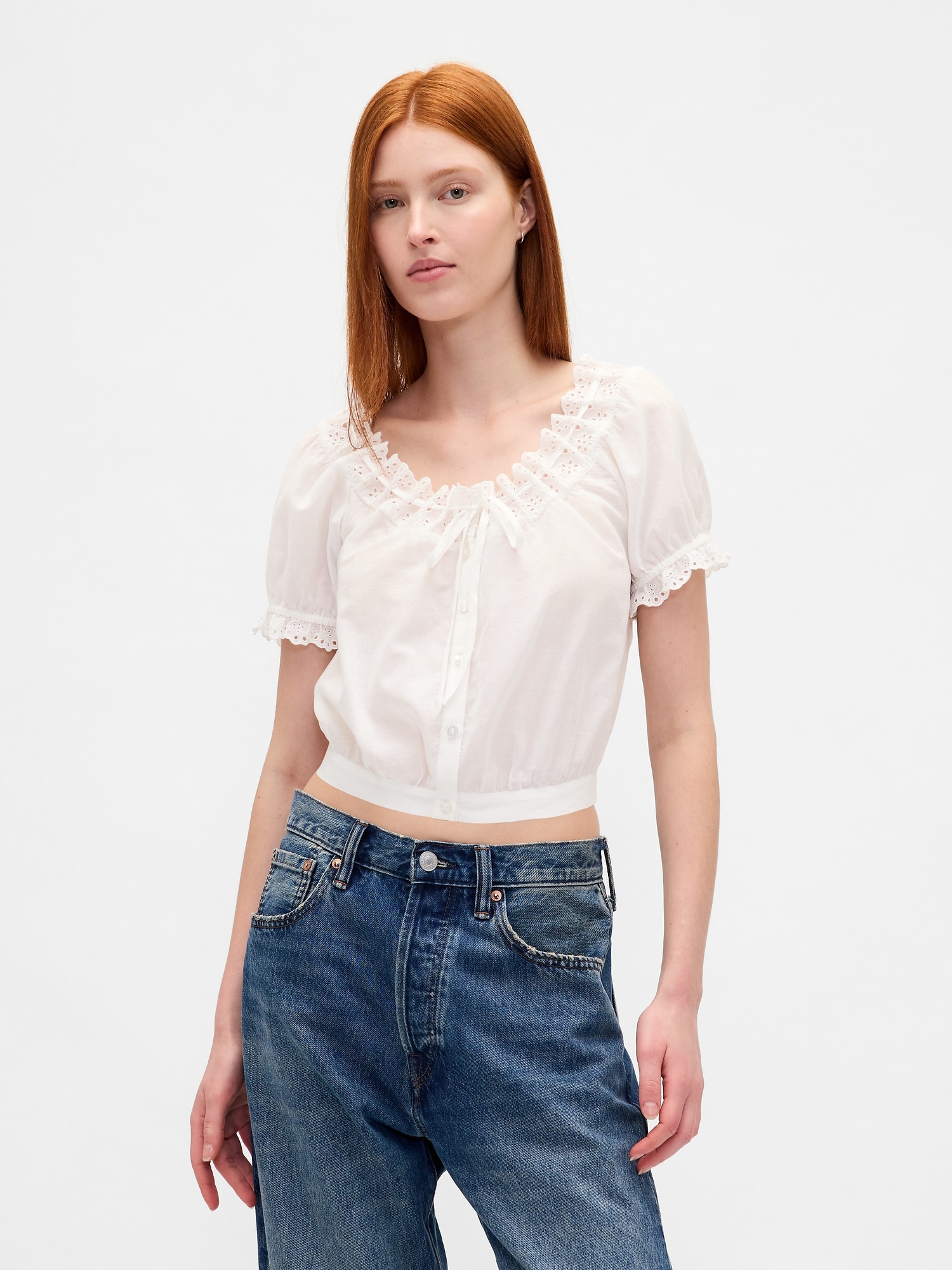 Eyelet Crop Top - New Off White