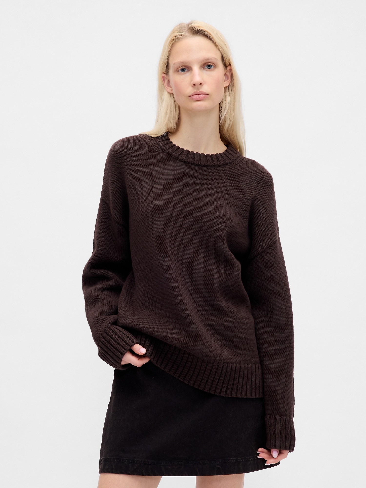 100% Cotton Oversized Sweater - Terra Brown
