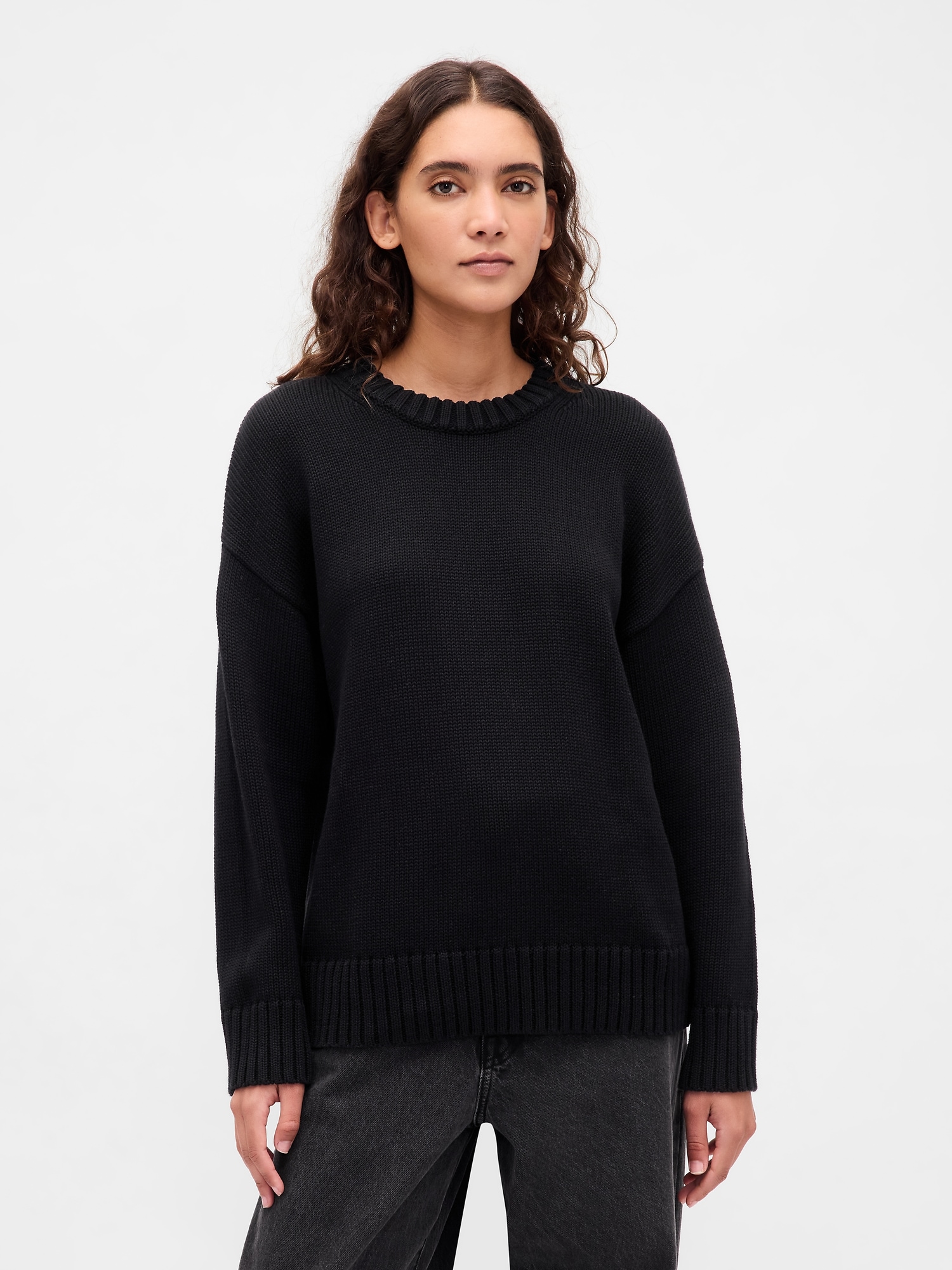 100% Cotton Oversized Sweater - Black