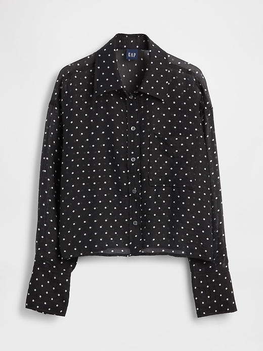 Image number 5 showing, Sheer Oversized Straight-Hem Crop Shirt
