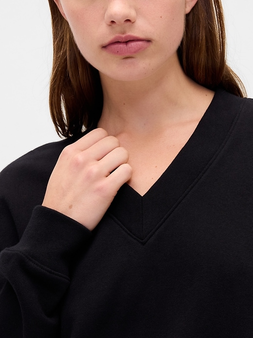Image number 4 showing, French Terry V-Neck Crop Sweatshirt