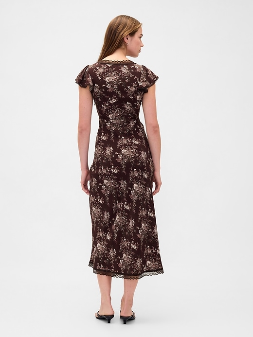Image number 2 showing, Lace-Trim V-Neck Crepe Maxi Dress