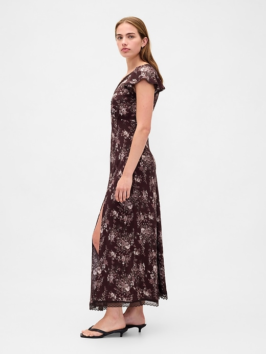 Image number 3 showing, Lace-Trim V-Neck Crepe Maxi Dress