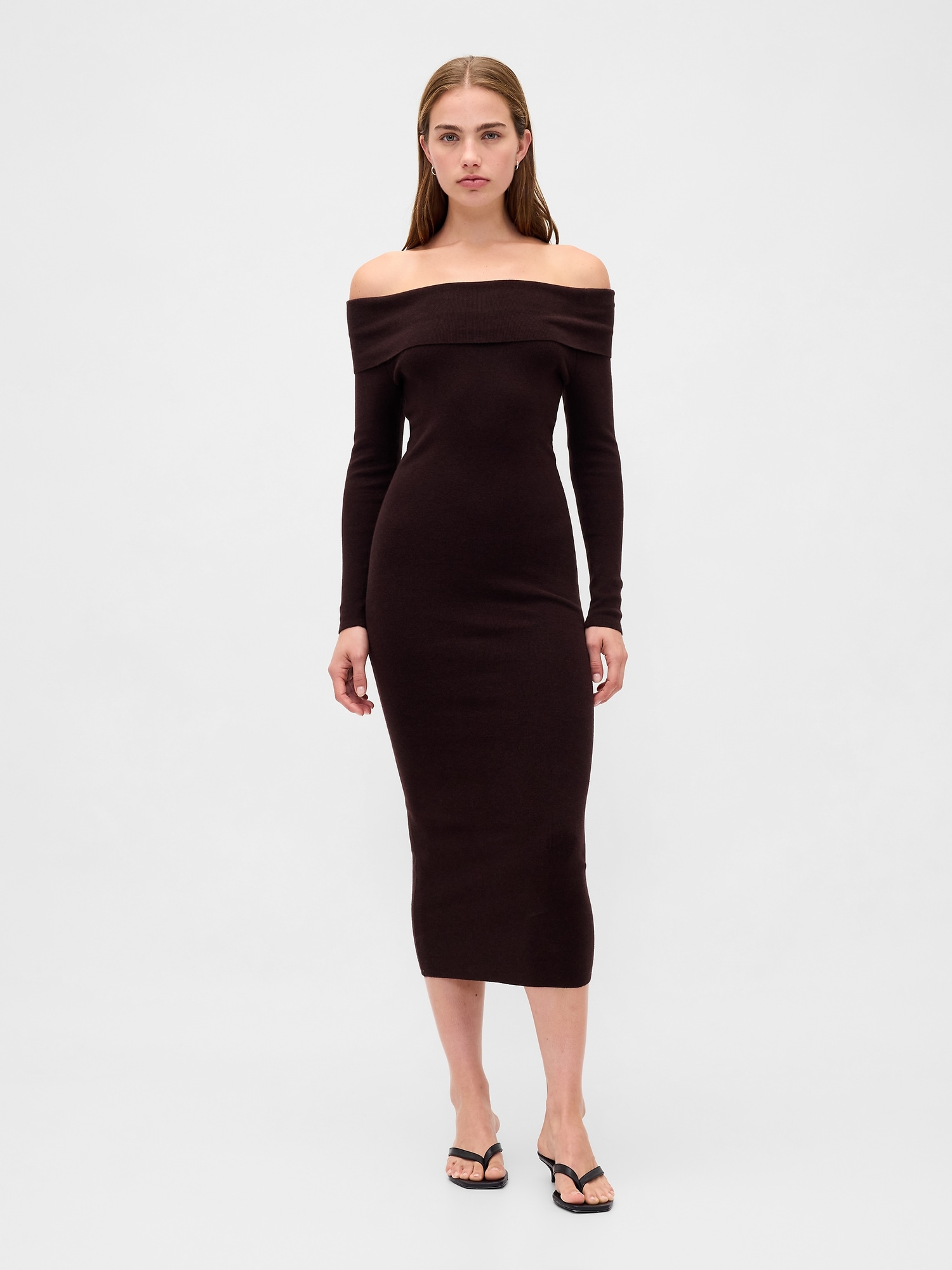 CashSoft Stretch Off-Shoulder Midi Sweater Dress