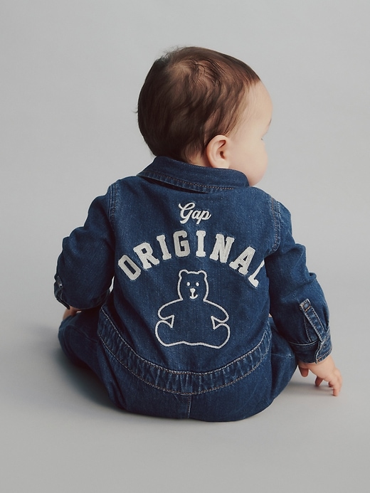 Image number 5 showing, Baby Denim Bear Logo Coveralls