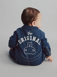 Baby Denim Bear Logo Coveralls