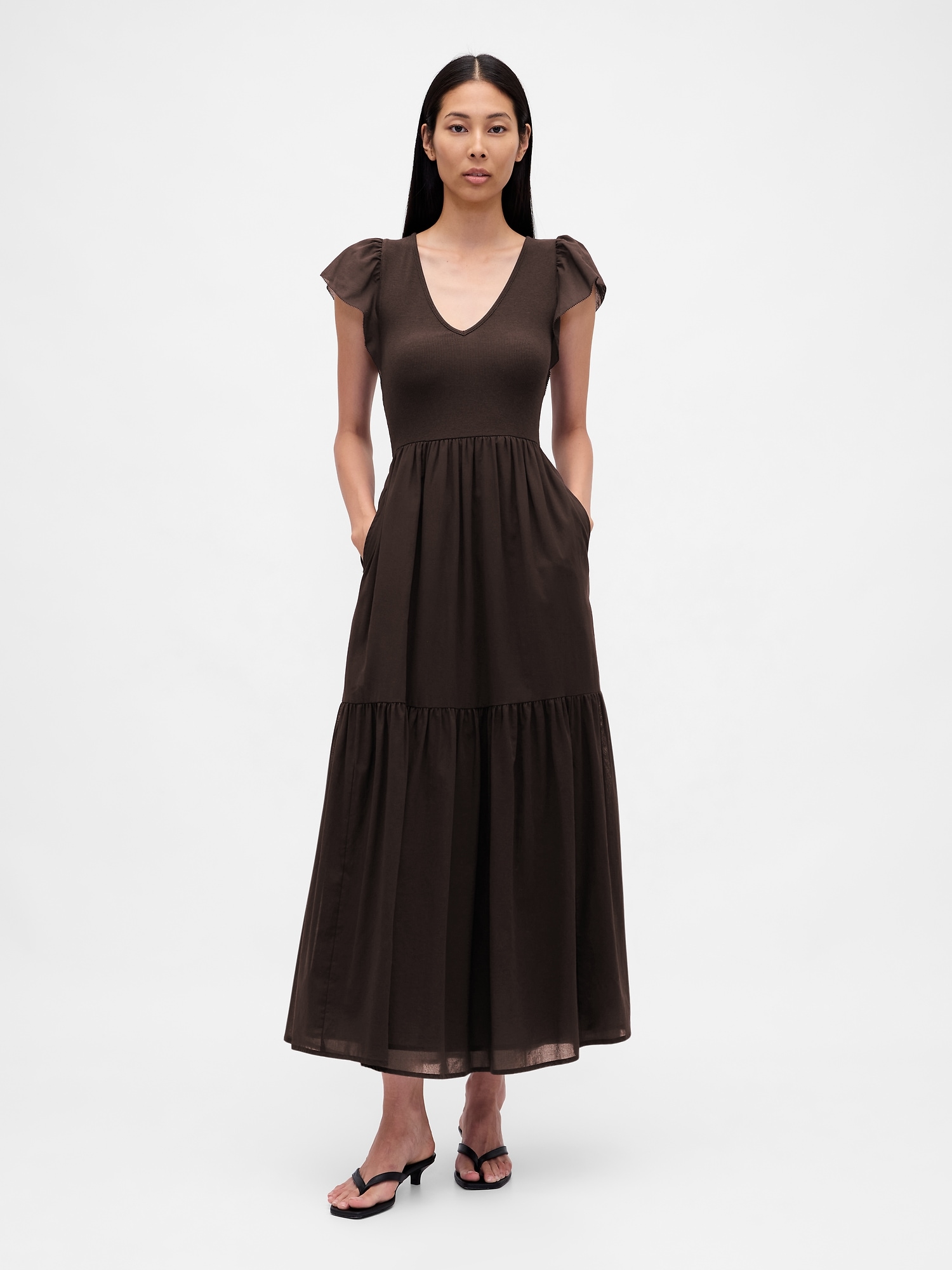 Gap Modern Mixed Media Ruffle Maxi Dress In Black