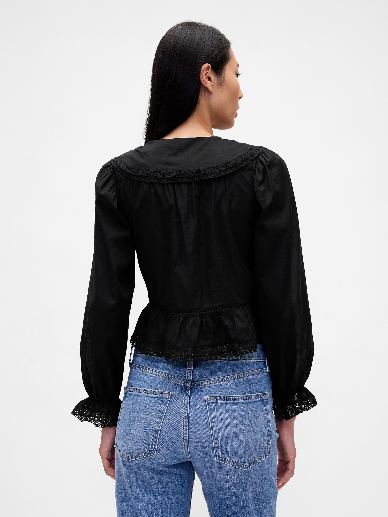 Женский топ Gap Collared V-Neck Peplum Top, цвет: Насыщенный чёрный — фото 3