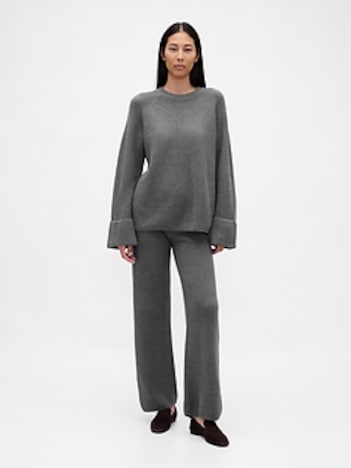 CashSoft Shaker-Stitch Sweater Pants