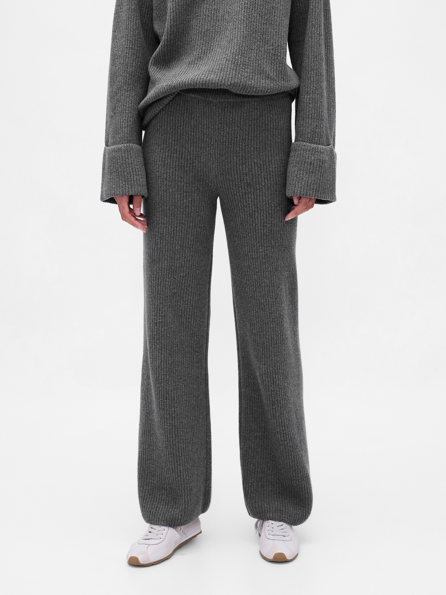 Женские брюки Gap CashSoft Shaker-Stitch Sweater Pants, цвет: Угольный меланжевый серый — фото 2