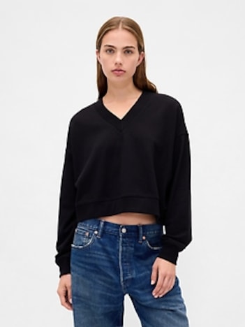 French Terry V-Neck Crop Sweatshirt
