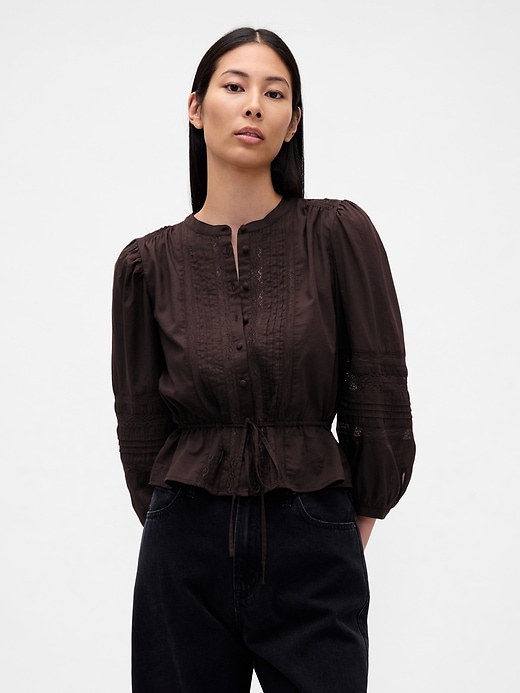 Image number 1 showing, Lace-Trim Voile Crop Top