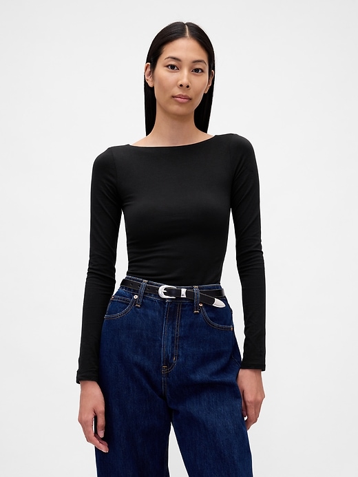 1 of 8 showing, with the color Black of product CloseKnit Jersey Boatneck Open-Back T-Shirt