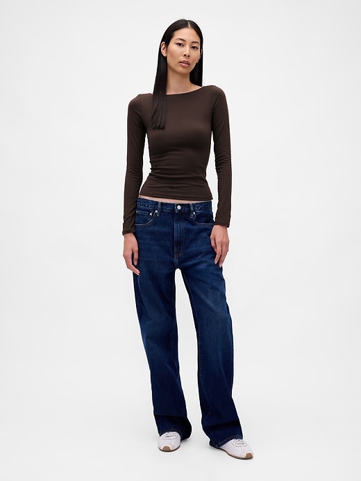 2 of 8 showing, with the color Terra brown of product CloseKnit Jersey Boatneck Open-Back T-Shirt